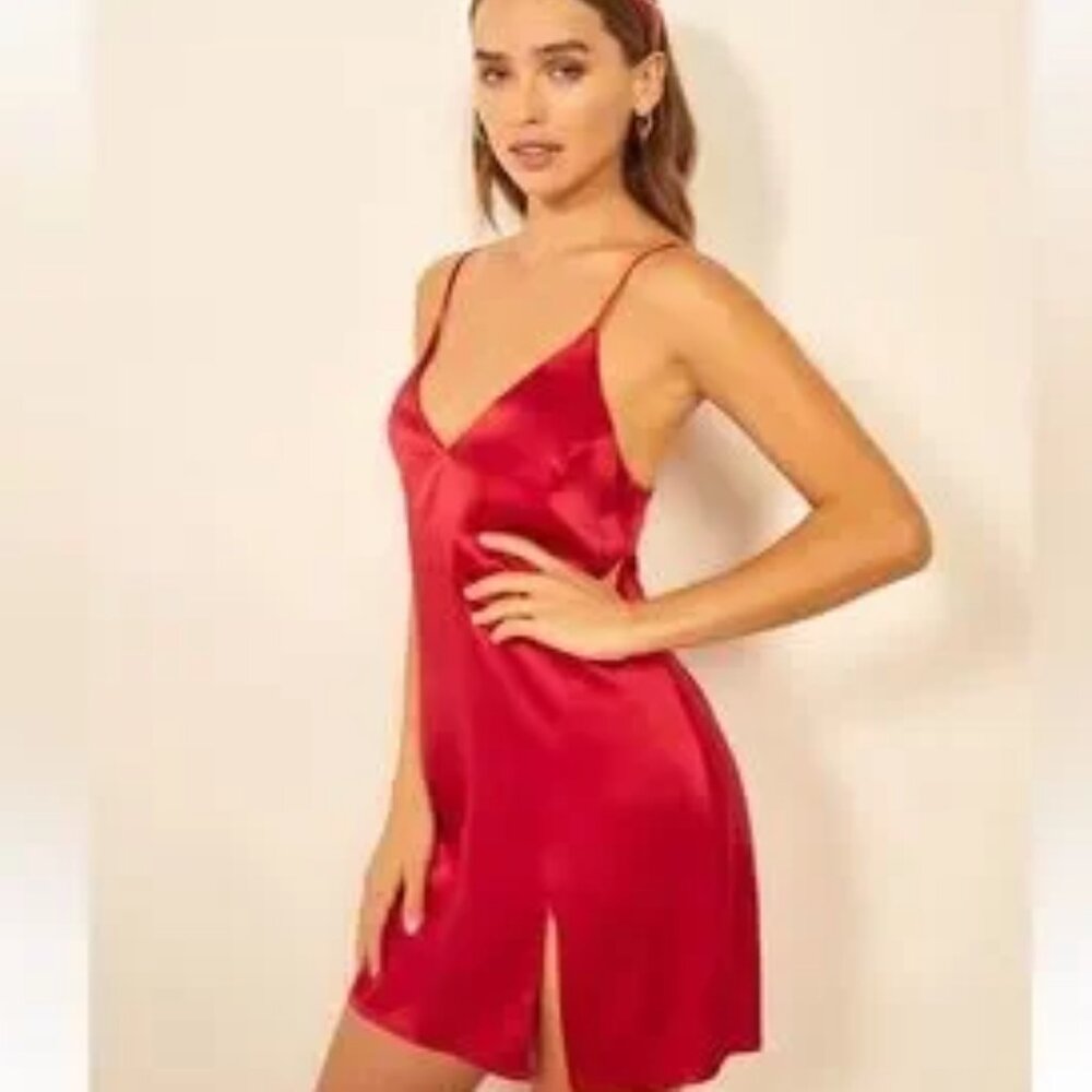 Reformation Red Ballard slip dress with slit